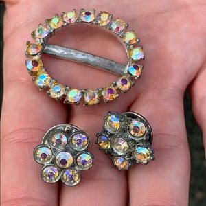 Vintage Old Aurora Borealis Pins & Scarf Brooch